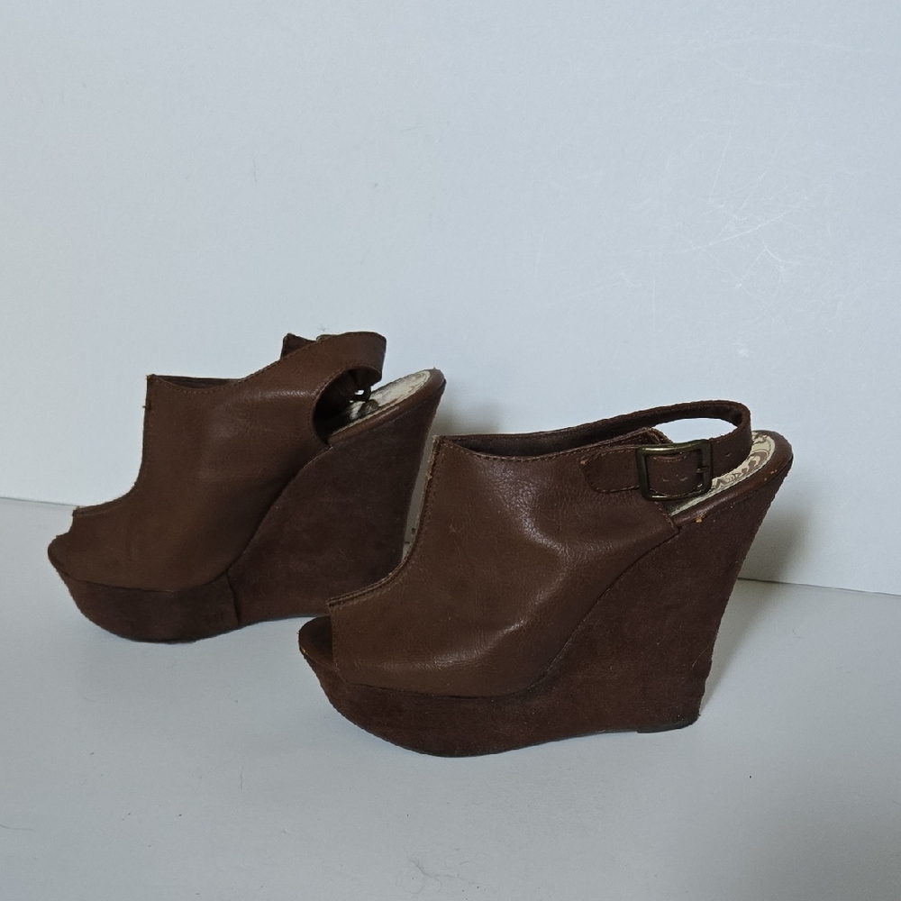 Brash Brown Wedge Slingback Sandals